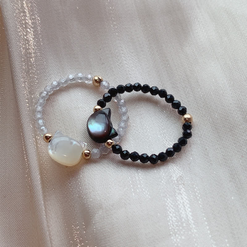 Bague pierres noires chat perles Or 14K – Léo