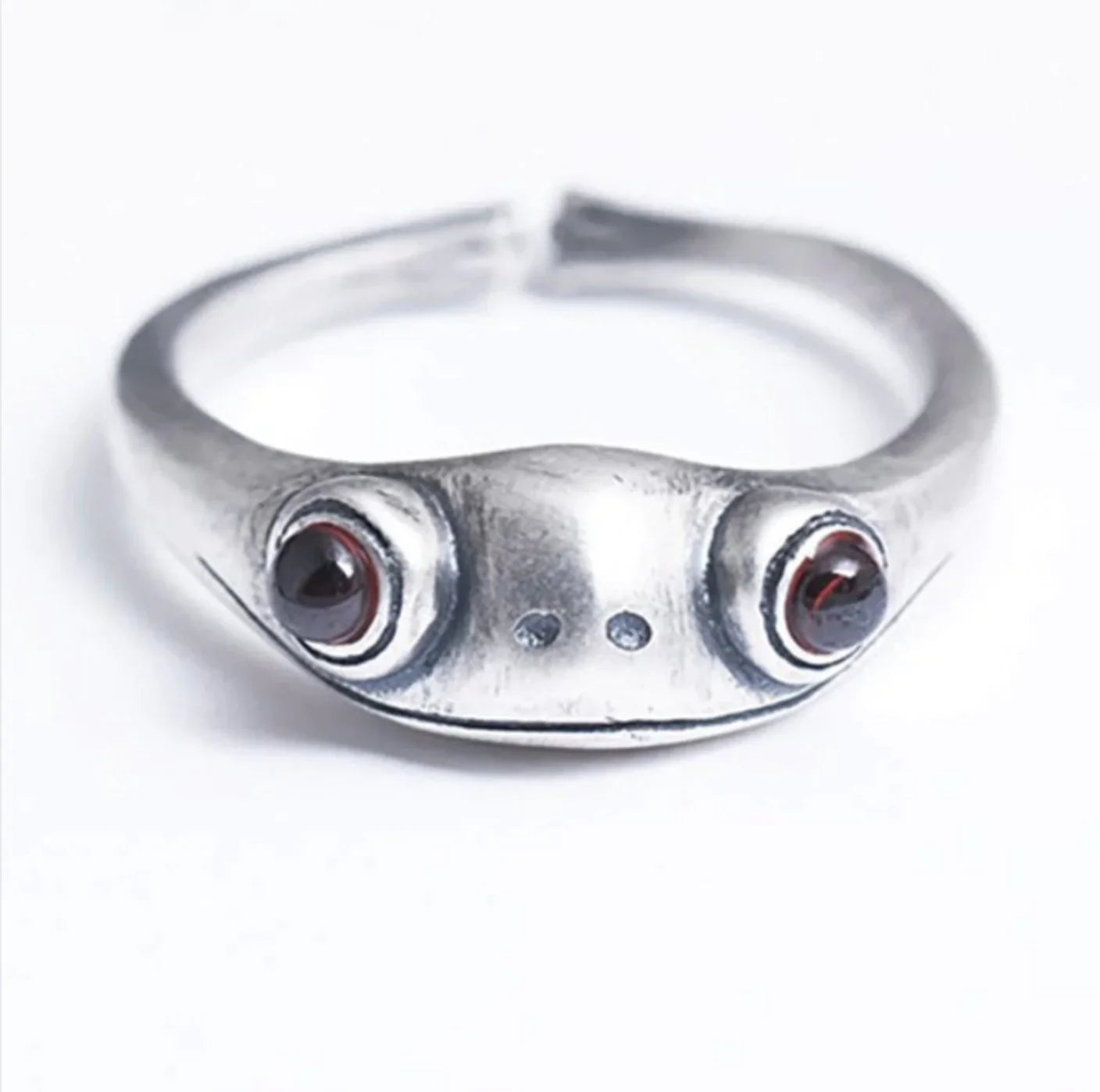 Bague ajustable grenouille argent pierres noires – Léo