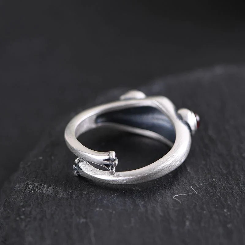 Bague ajustable grenouille argent pierres noires – Léo