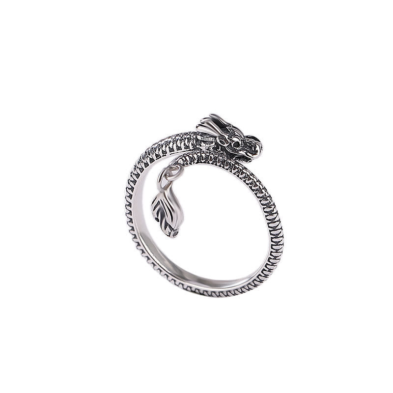 Bague ajustable dragon argent yeux rouges – Léo