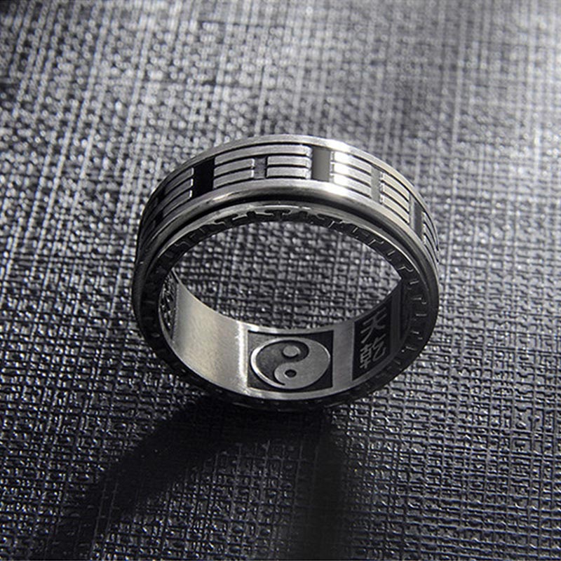 Bague acier inoxydable symbole Yin Yang noir argent – Léo