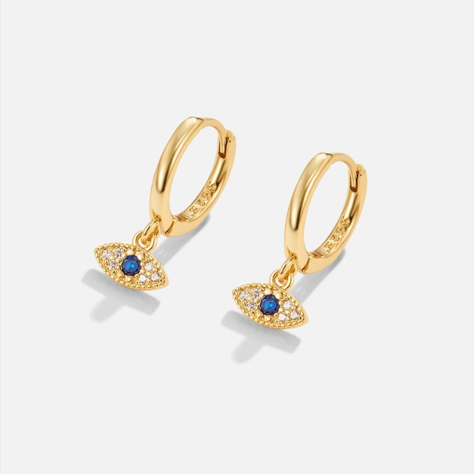 Boucles d’oreilles pendentif œil or pierres bleues – Lila