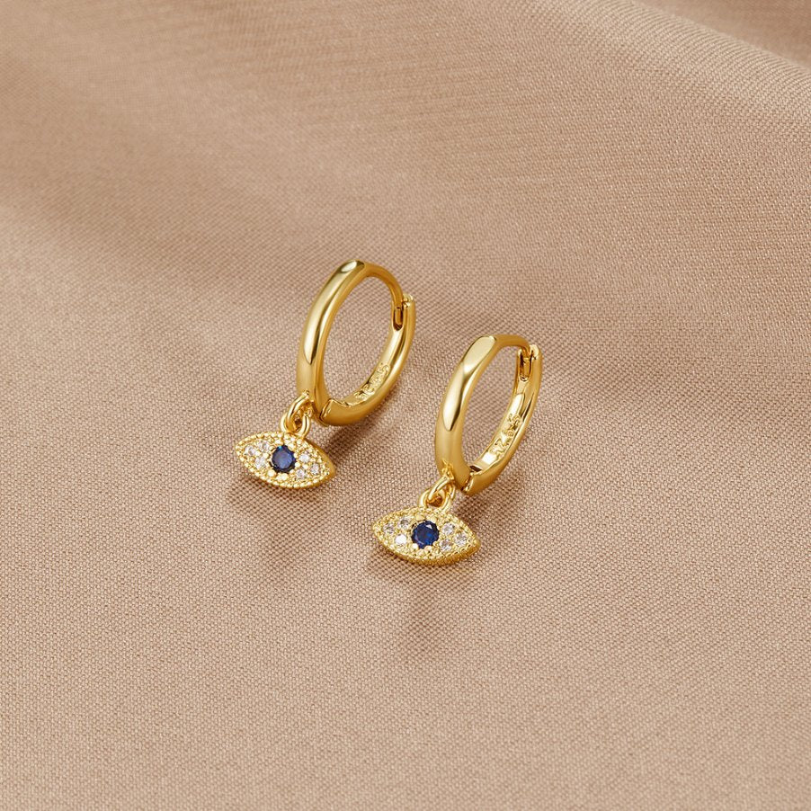 Boucles d’oreilles pendentif œil or pierres bleues – Lila