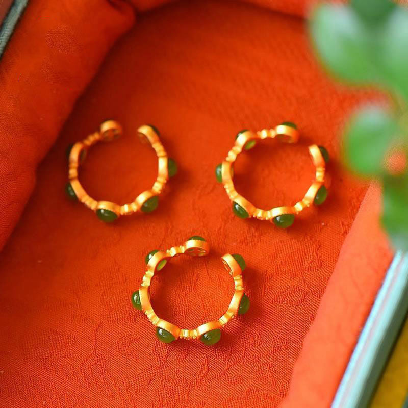 Bague ajustable jade verte plaqué or – Lila