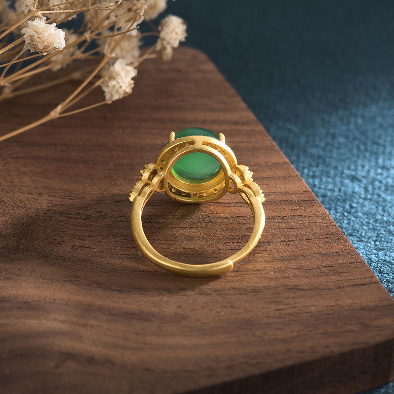 Bague or pierre jade ronde zircons – Lila
