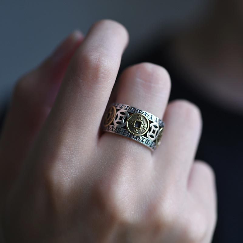 Bague ajustable argent pièces empereur plaqué or – Léo