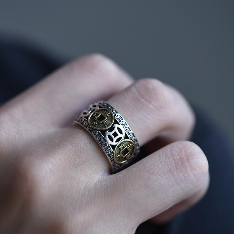 Bague ajustable argent pièces empereur plaqué or – Léo