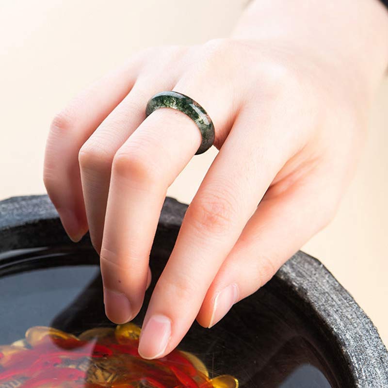 Bague simple agate mousse verte – Léo