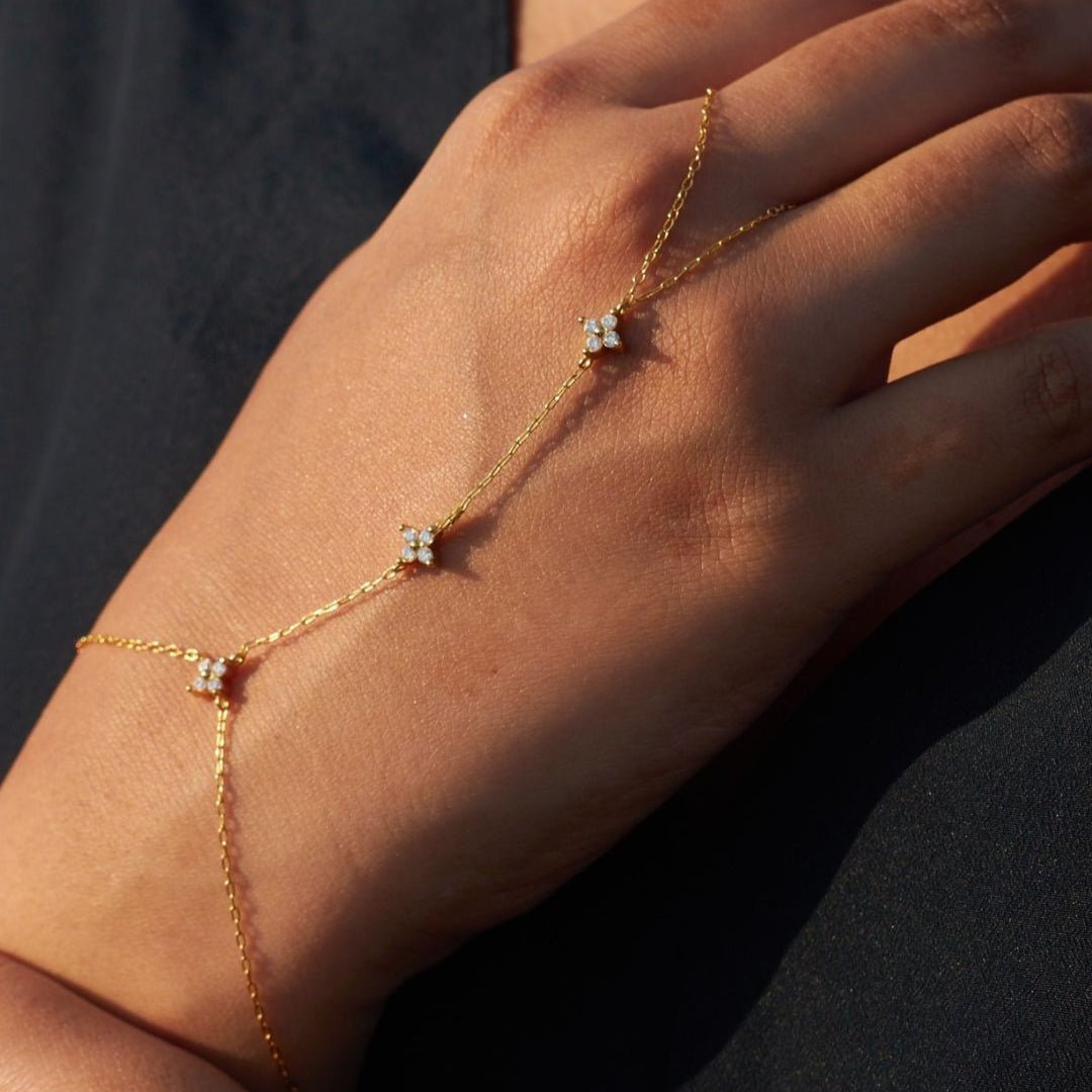 Bracelet chaînes fines doré floral pierres – Lila