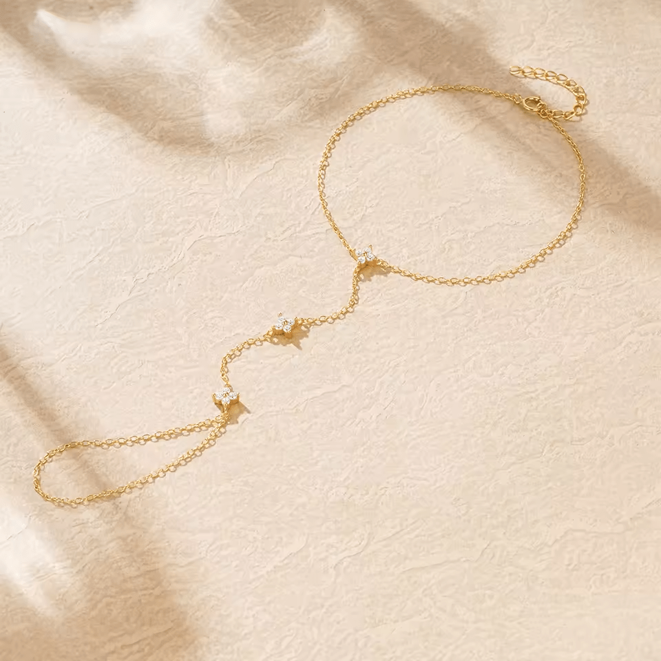 Bracelet chaînes fines doré floral pierres – Lila