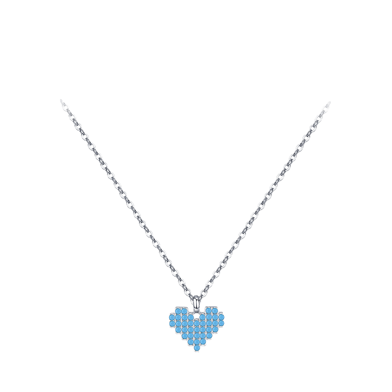 Collier pendentif cœur cristaux turquoise argent – Lila