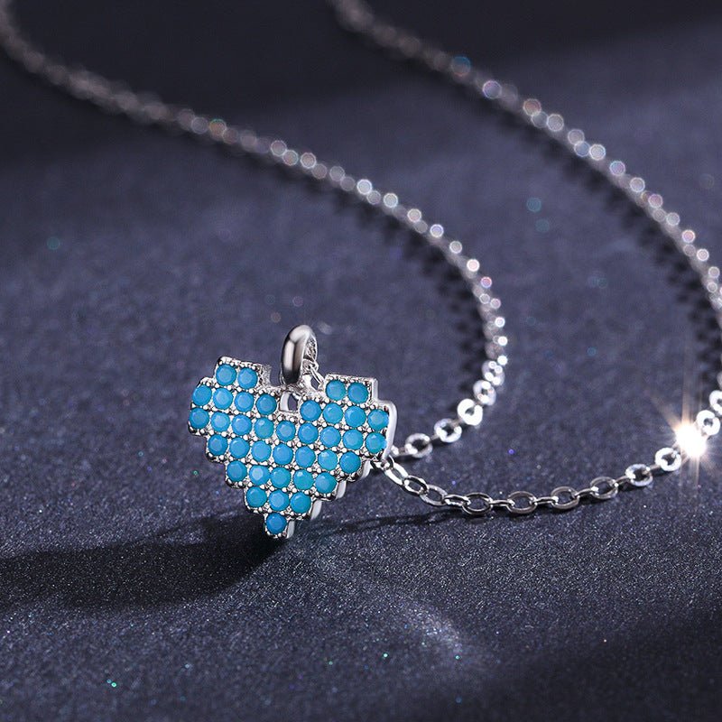 Collier pendentif cœur cristaux turquoise argent – Lila