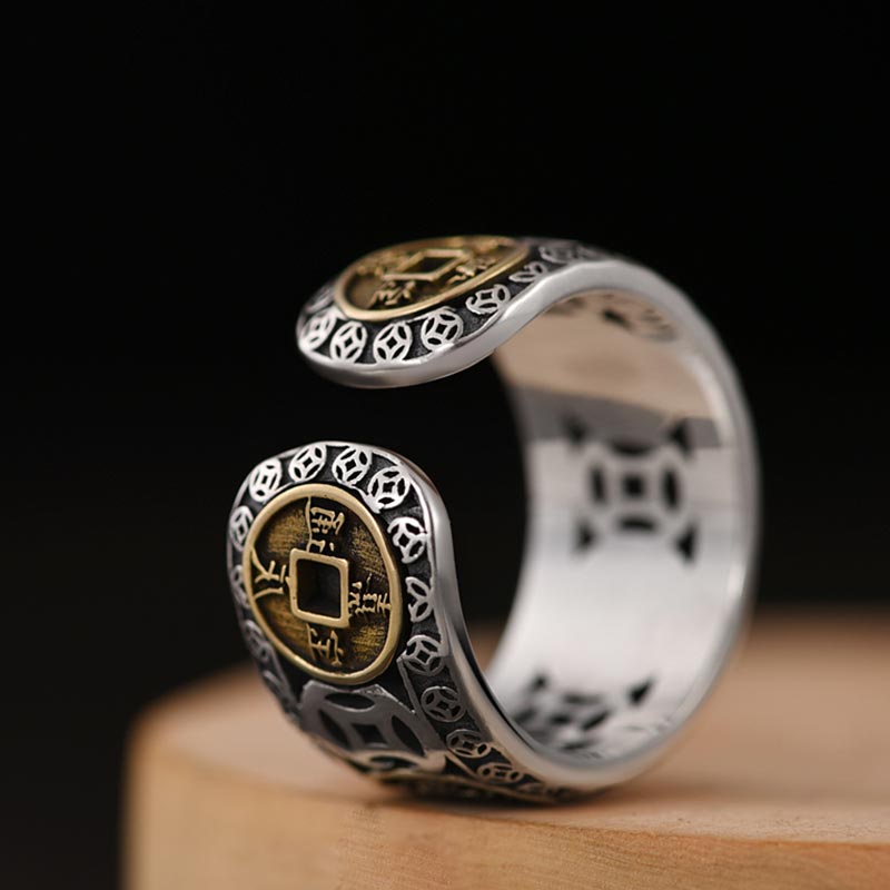 Bague ajustable argent pièces empereur plaqué or – Léo