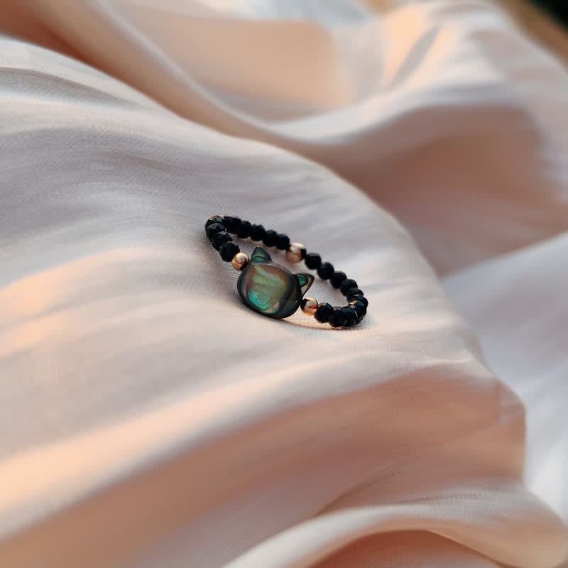 Bague pierres noires chat perles Or 14K – Léo