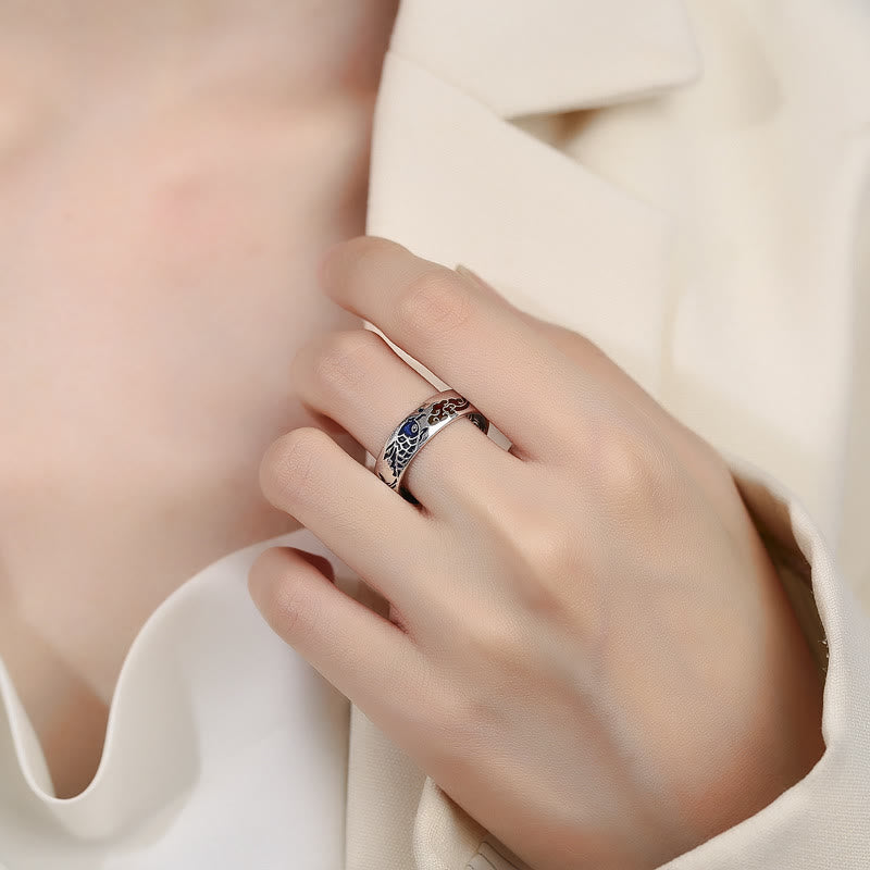 Bague poisson koi argent détails rouges bleus – Léo