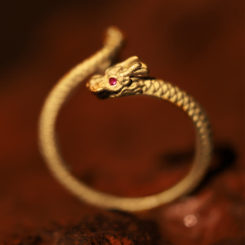 Bague ajustable dragon argent yeux rouges – Léo