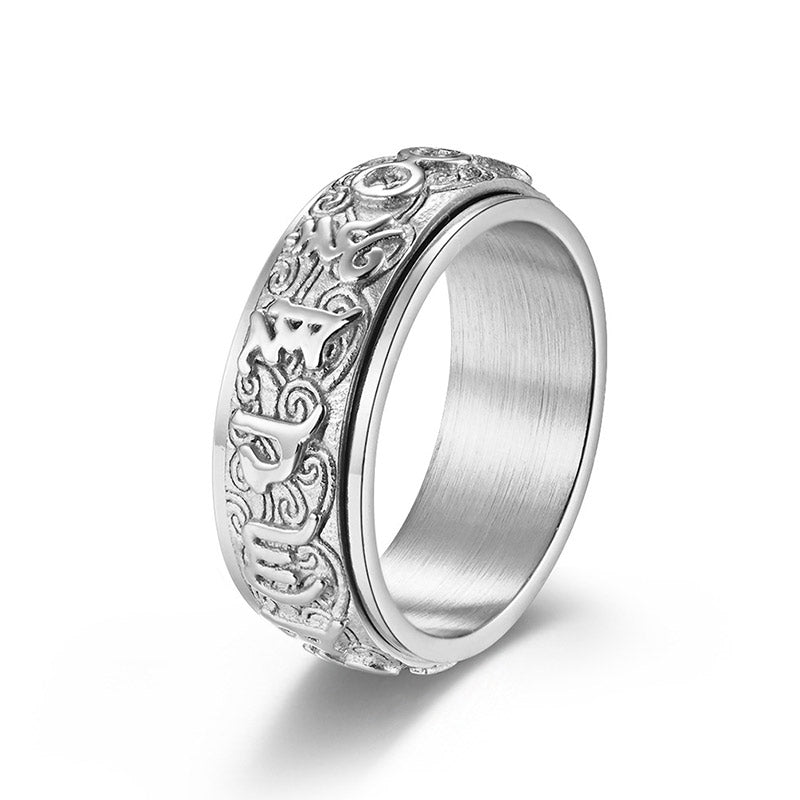 Bague acier inoxydable argenté gravée doré – Léo