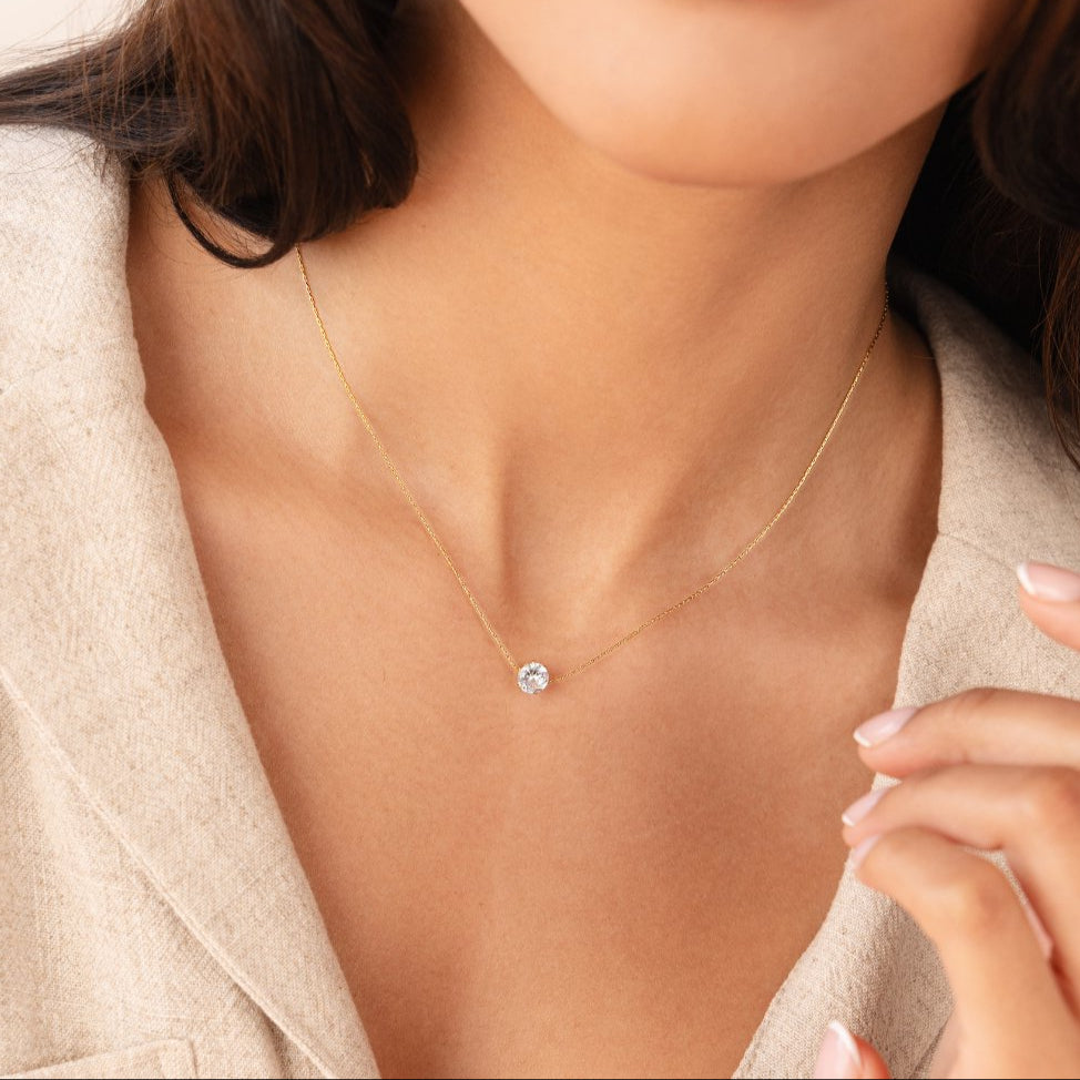 Collier fin or pendentif cristal rond – Lora