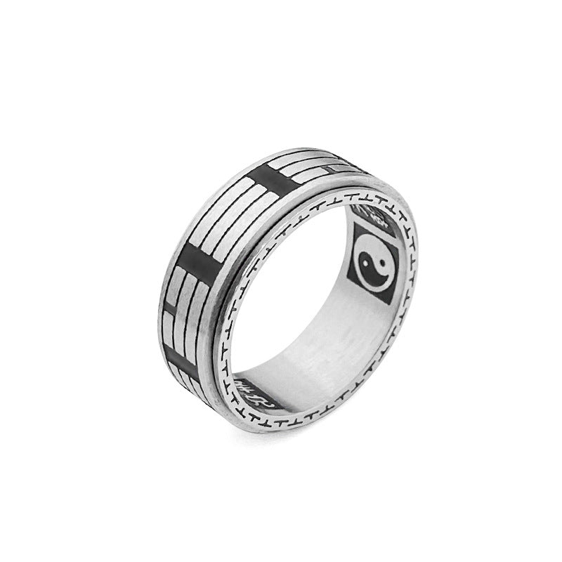 Bague acier inoxydable symbole Yin Yang noir argent – Léo