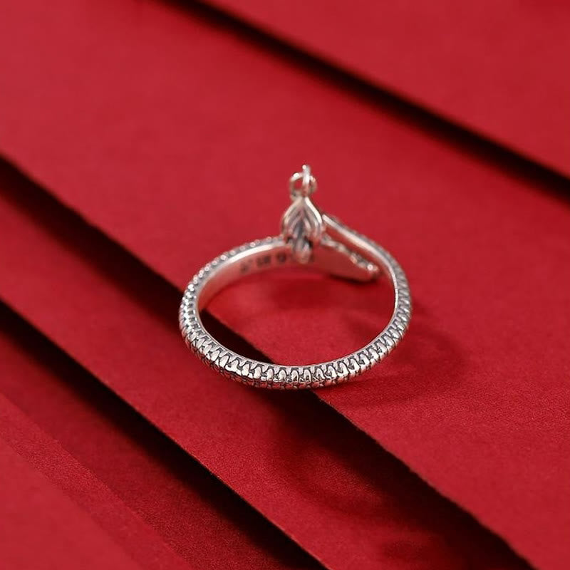 Bague ajustable dragon argent yeux rouges – Léo