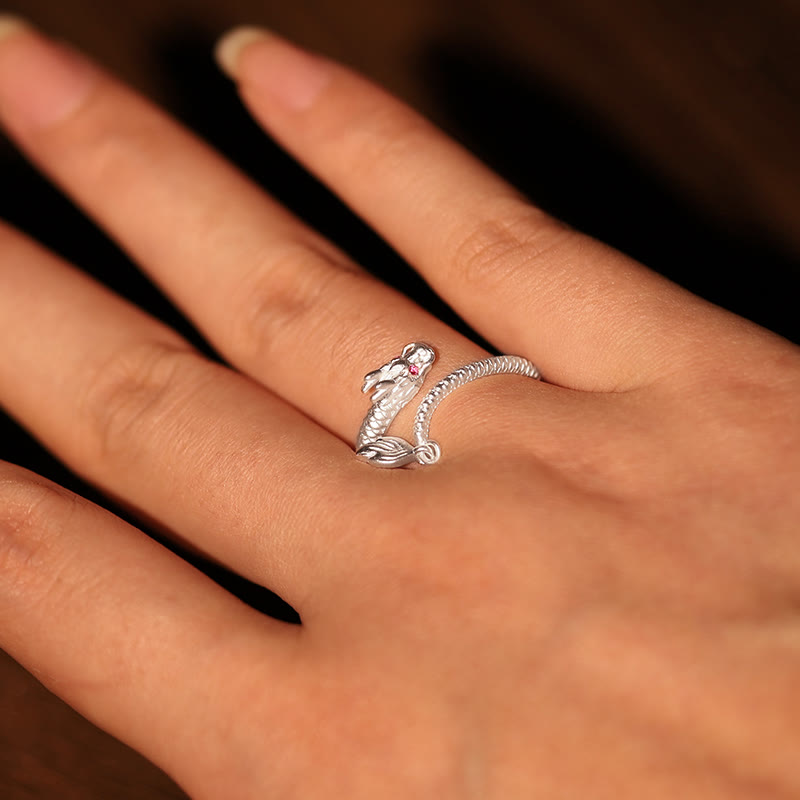 Bague ajustable dragon argent yeux rouges – Léo