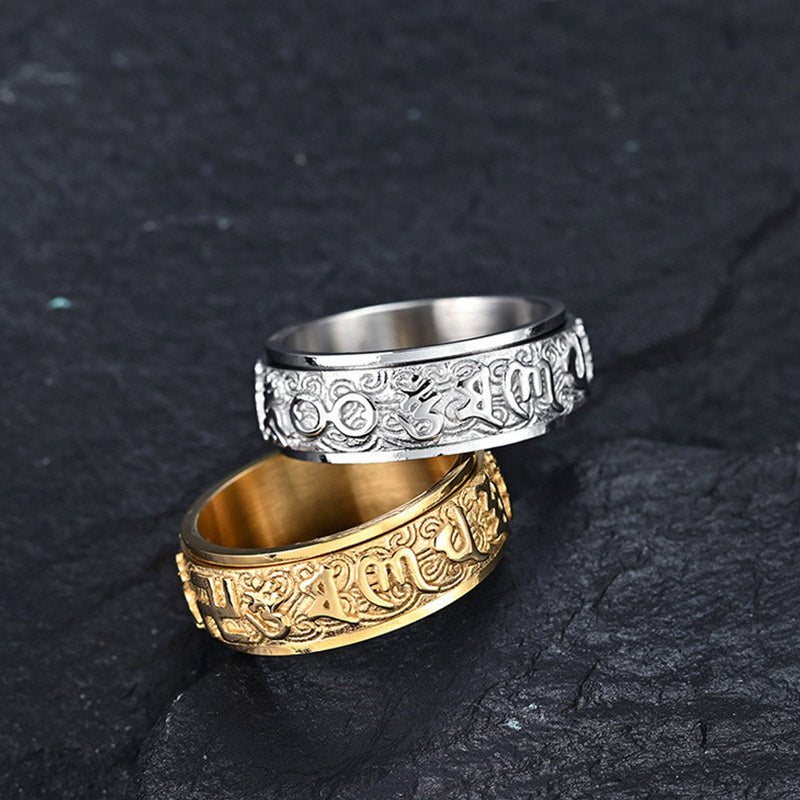 Bague acier inoxydable argenté gravée doré – Léo