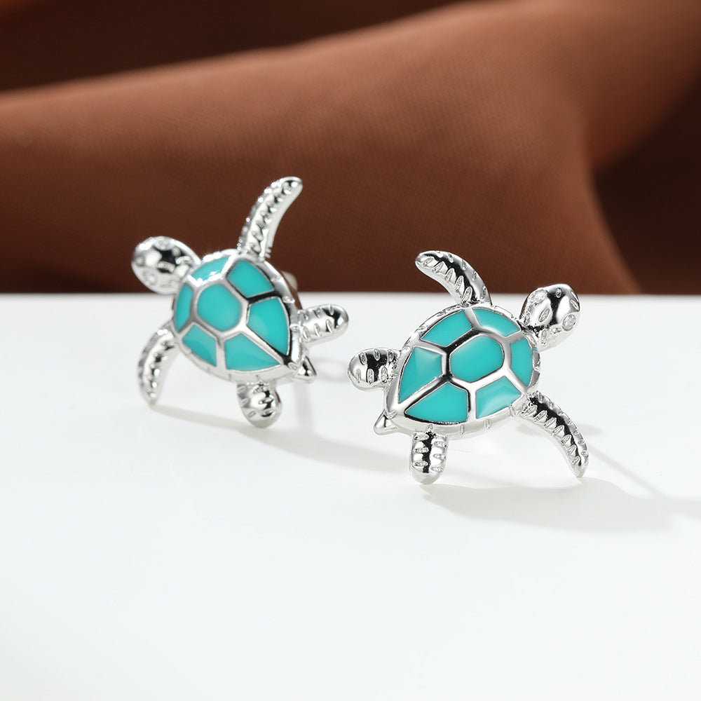 Clous d’oreilles tortue argent opale bleue – Léo
