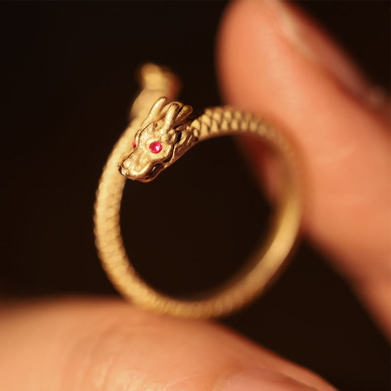 Bague ajustable dragon argent yeux rouges – Léo