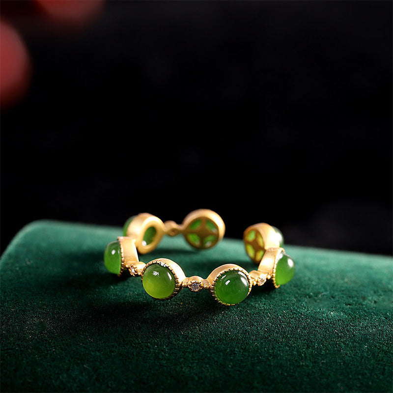 Bague ajustable jade verte plaqué or – Lila