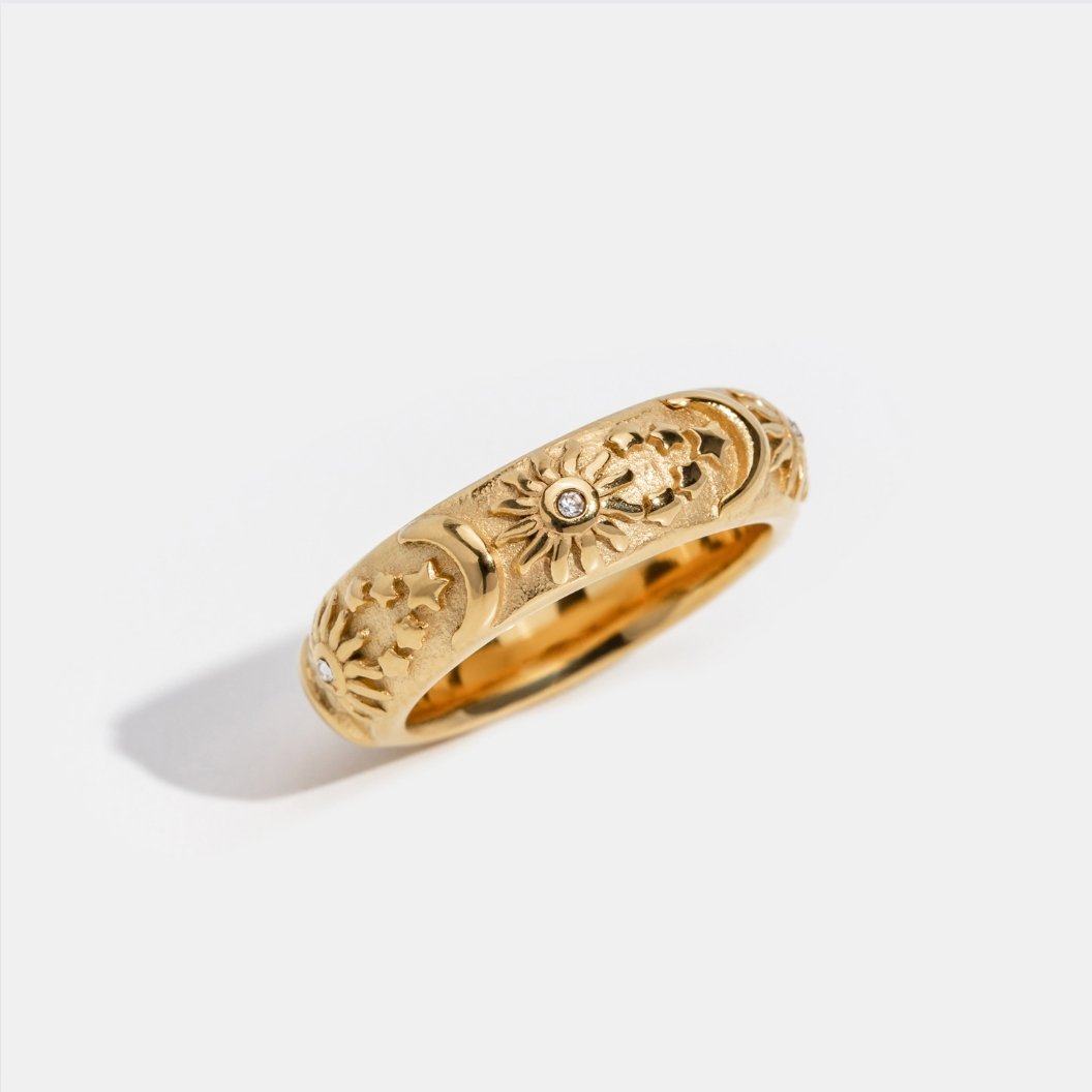 Bague ornements célestes or pierre claire – Éloïse