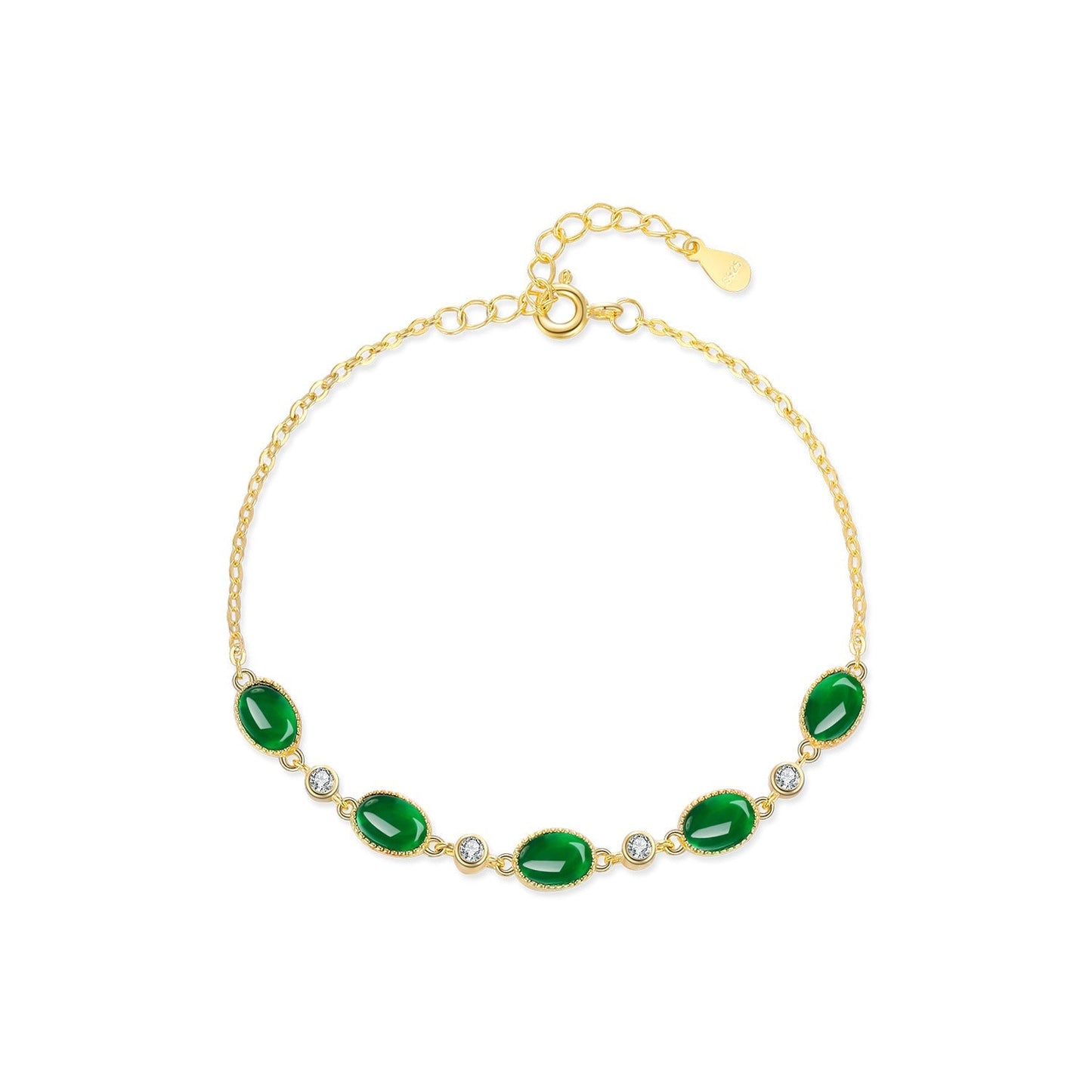 Bracelet maillons ovales argent pierres vertes – Léo