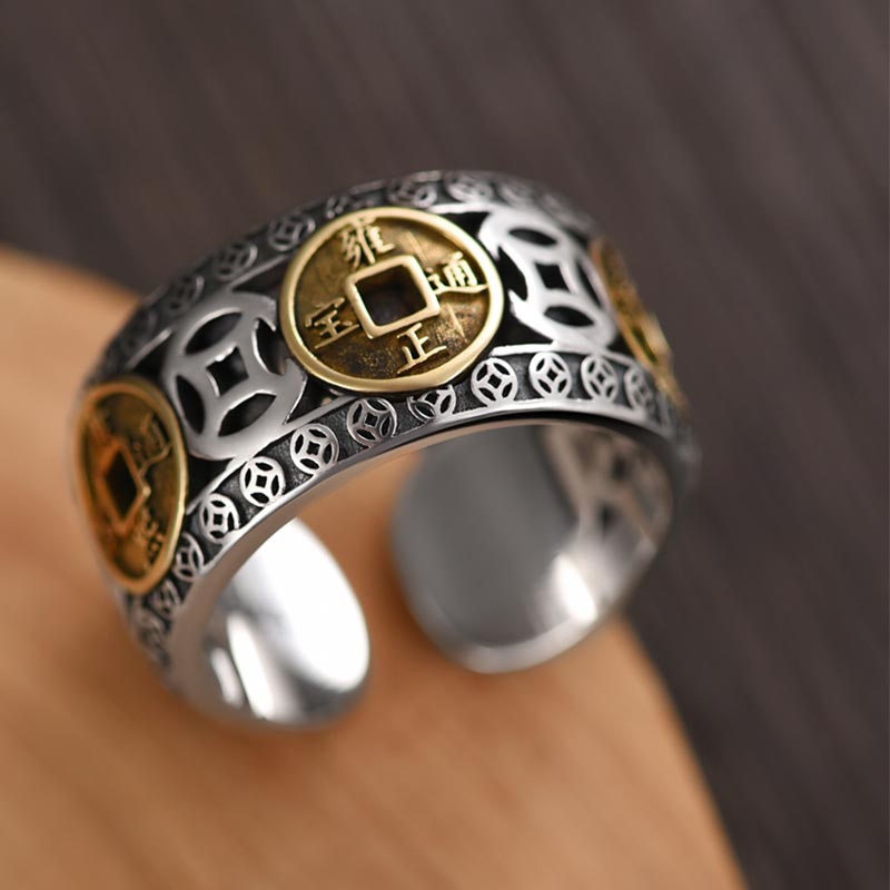 Bague ajustable argent pièces empereur plaqué or – Léo