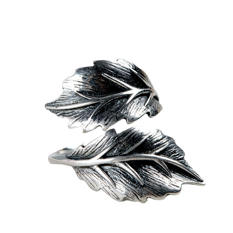 Bague ajustable feuille texturée argent oxydé – Lila