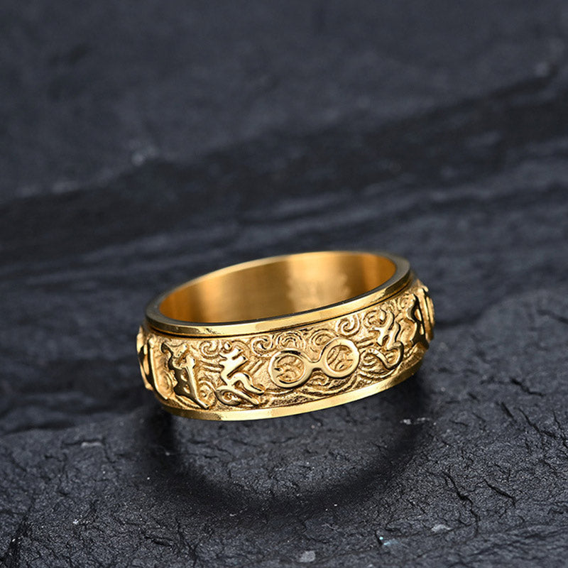 Bague acier inoxydable argenté gravée doré – Léo