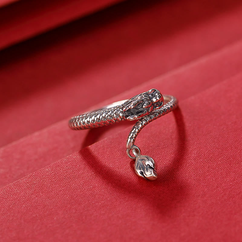 Bague ajustable dragon argent yeux rouges – Léo