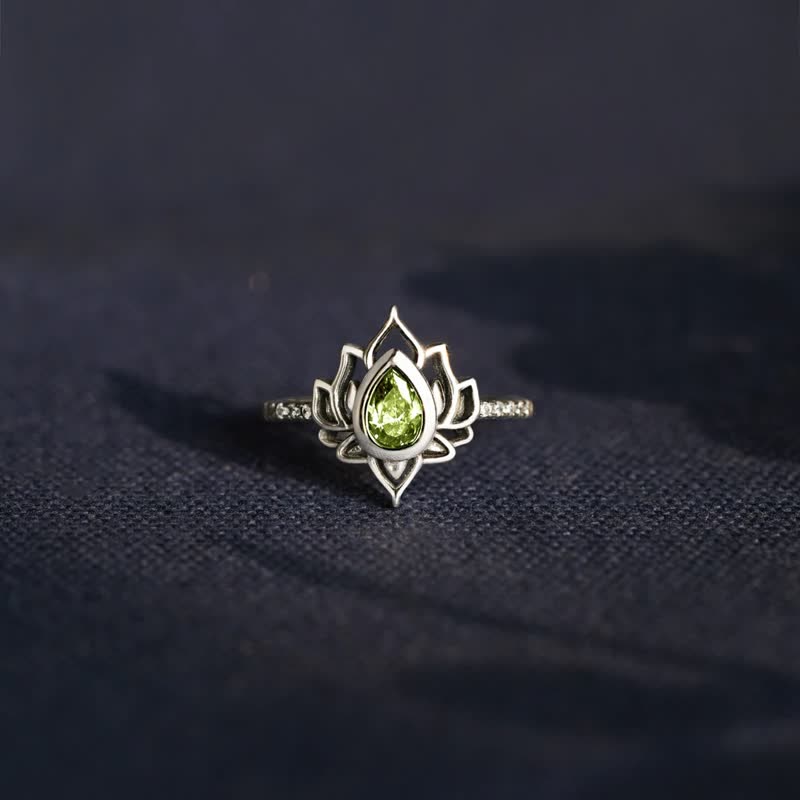 Bague goutte zircon bleu argent lotus – Léo