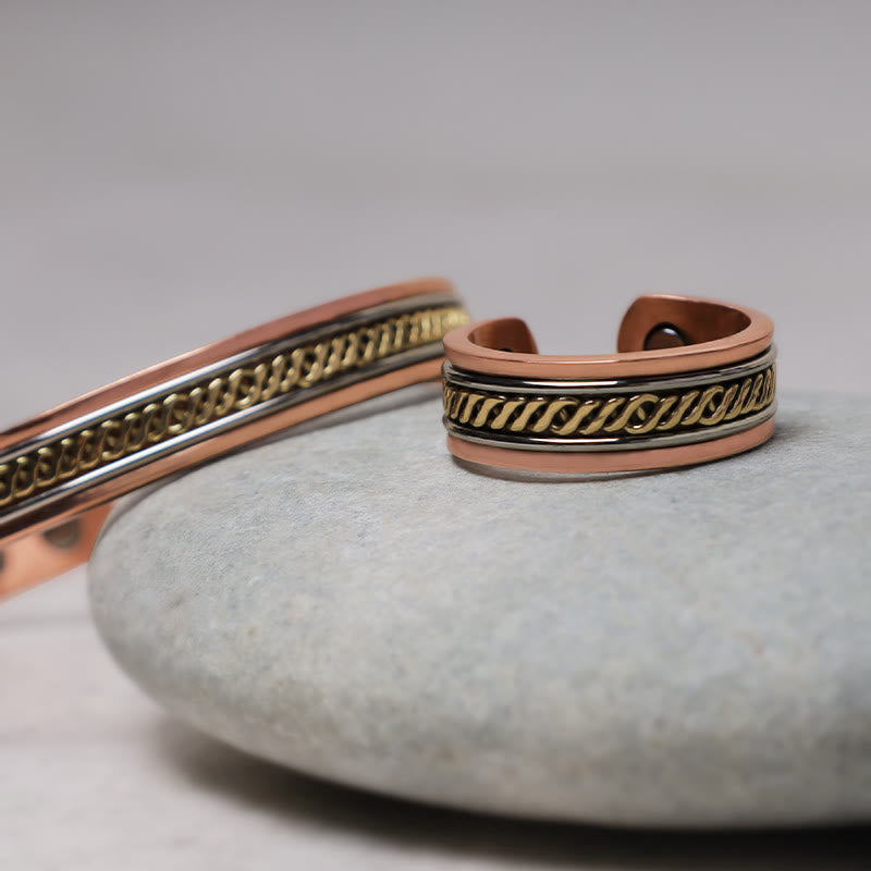 Bracelet jonc cuivre tressé doré – Léo