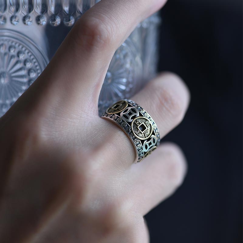 Bague ajustable argent pièces empereur plaqué or – Léo