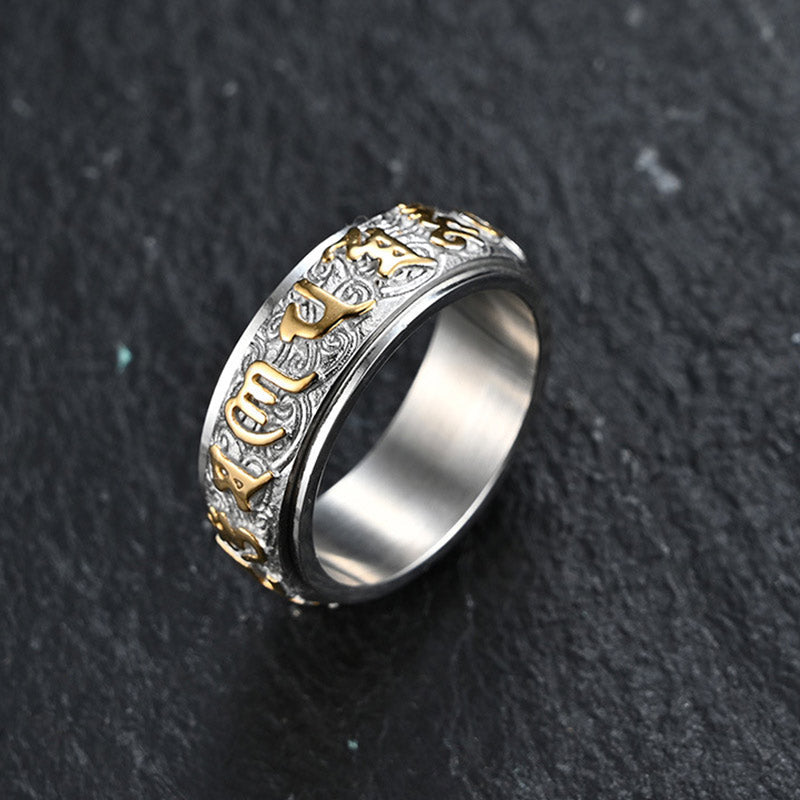 Bague acier inoxydable argenté gravée doré – Léo
