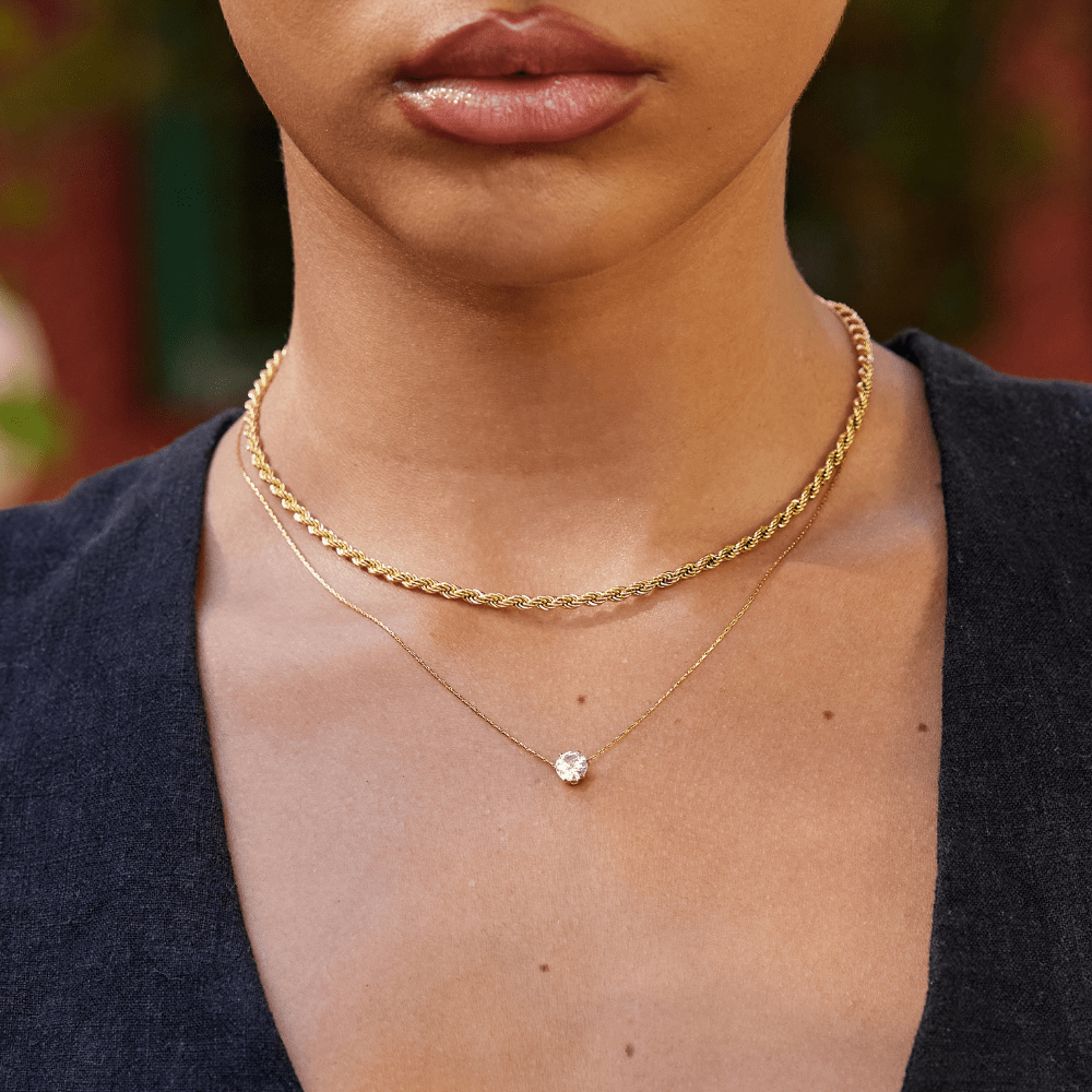 Collier fin or pendentif cristal rond – Lora