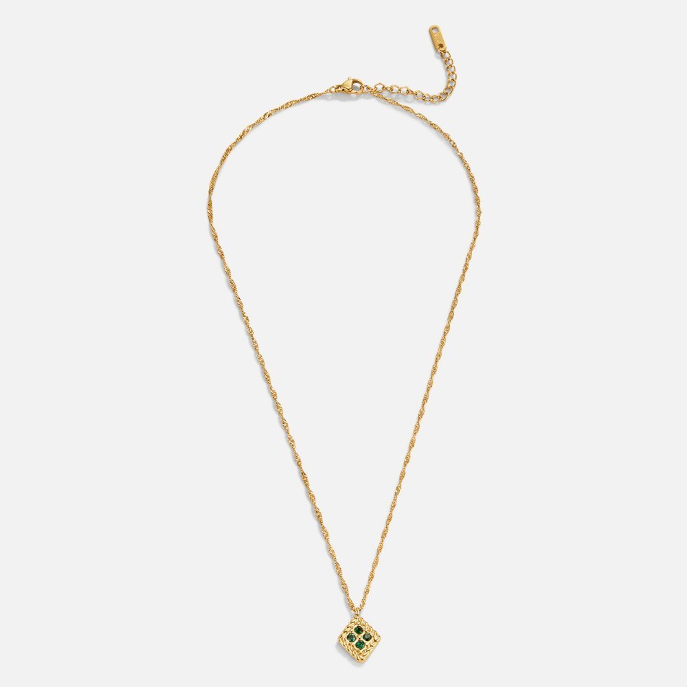 Collier pendentif carré or pierres vertes – Lila