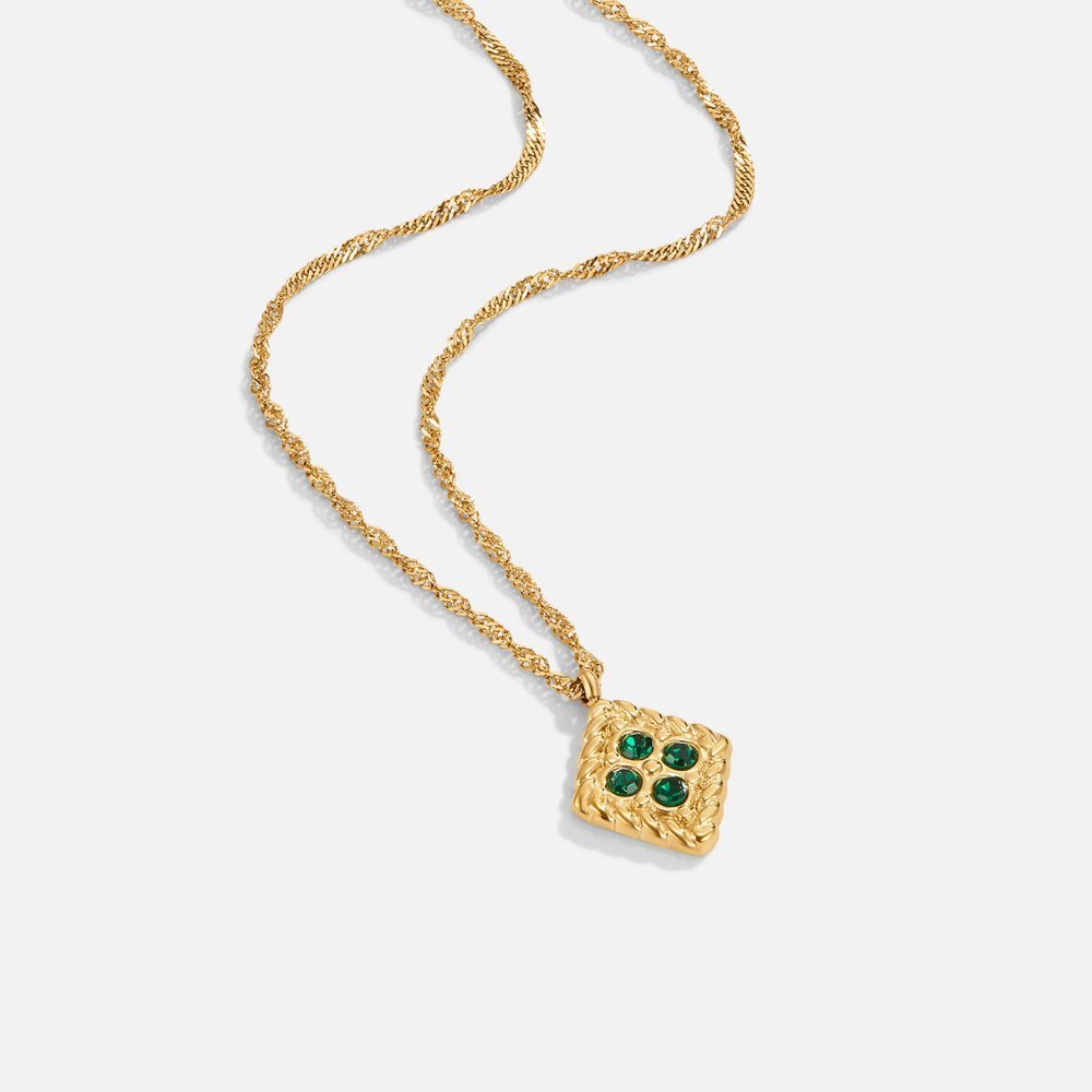 Collier pendentif carré or pierres vertes – Lila