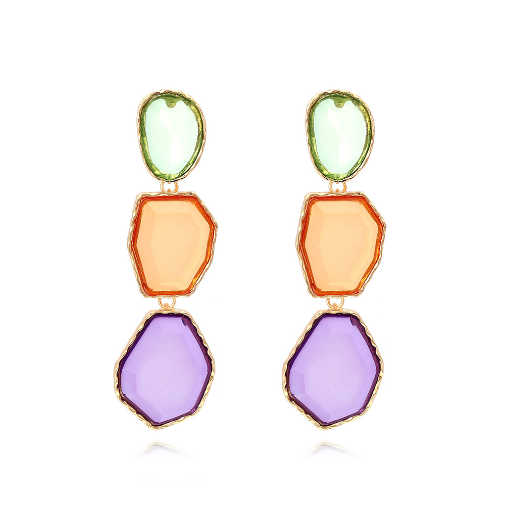 Boucles d'oreilles géométriques carrées avec pierres naturelles plaqué or