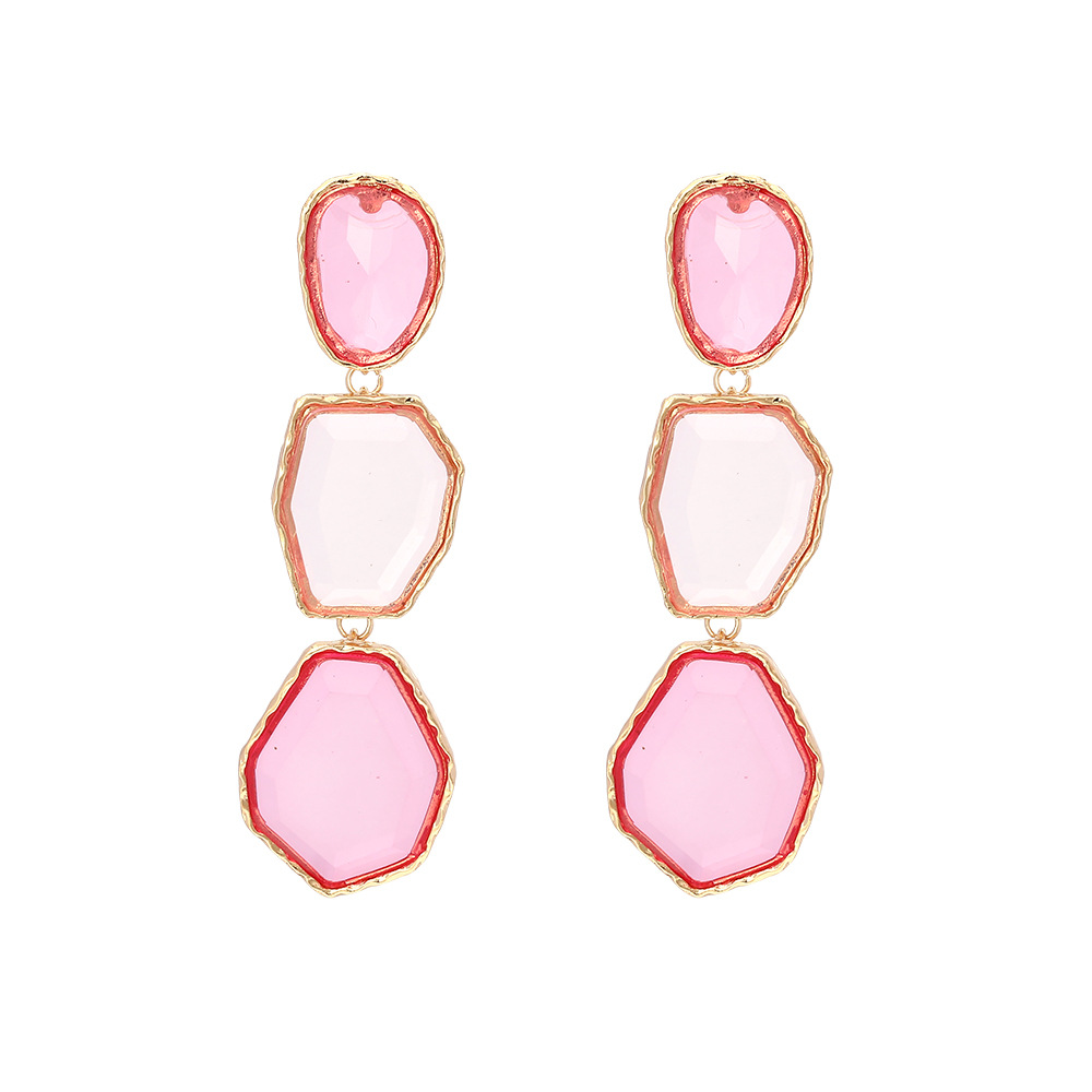 Boucles d'oreilles géométriques carrées avec pierres naturelles plaqué or