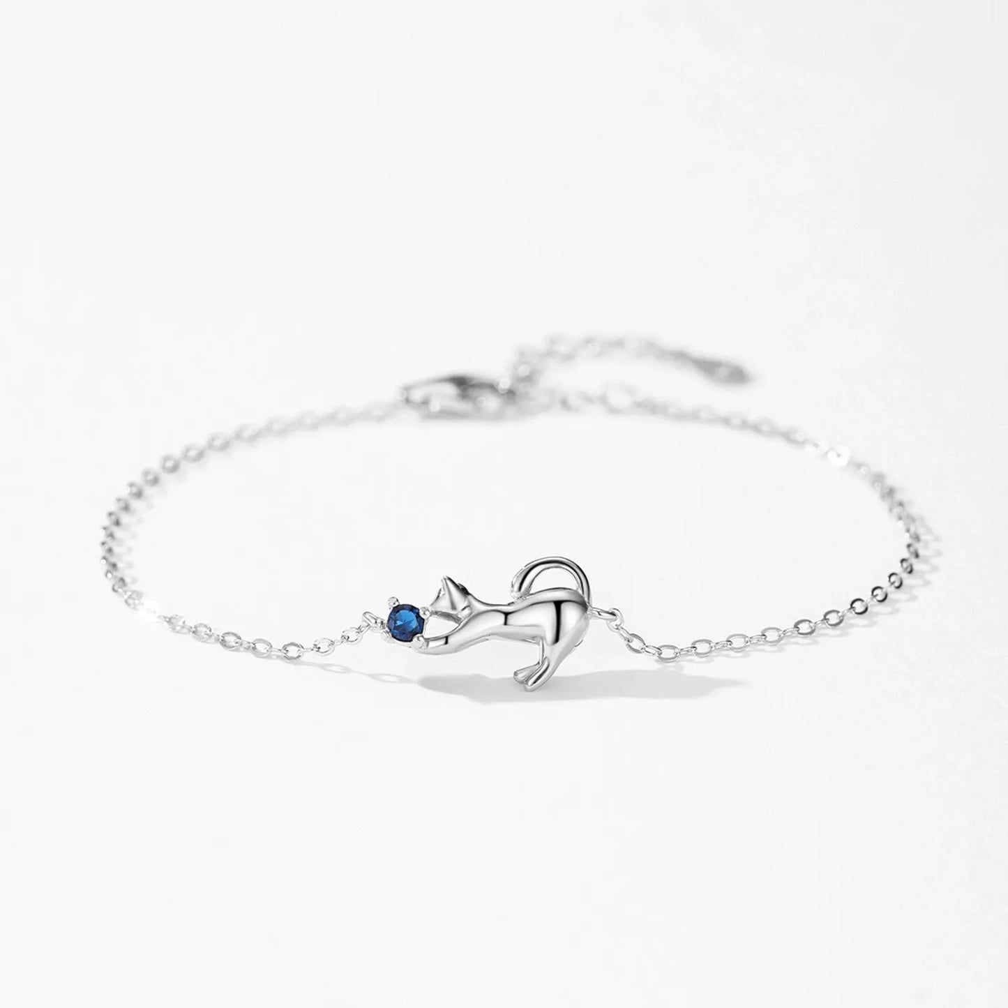 Bracelet argent pendentif chat pierre bleue – Léo