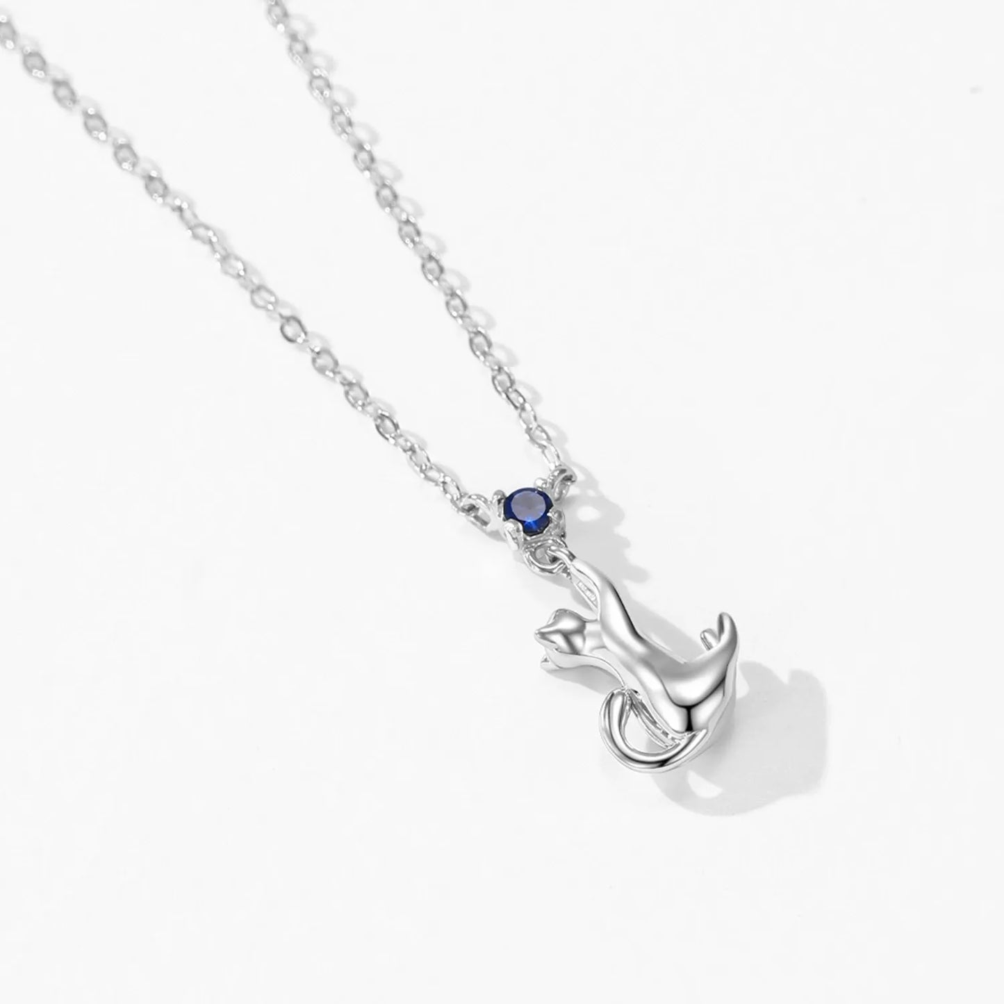 Collier pendentif chat pierre bleue argent – Léo