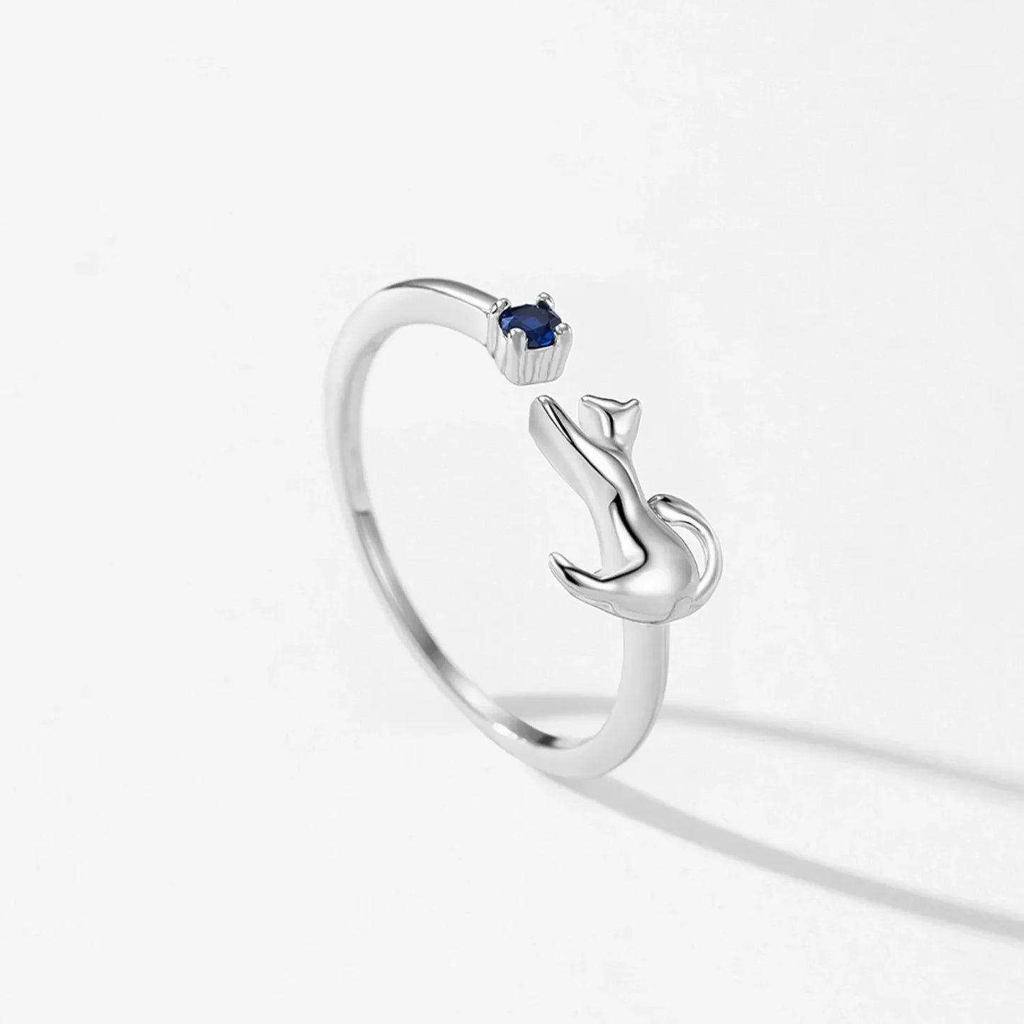 Bague argent chat pierre bleue – Léo