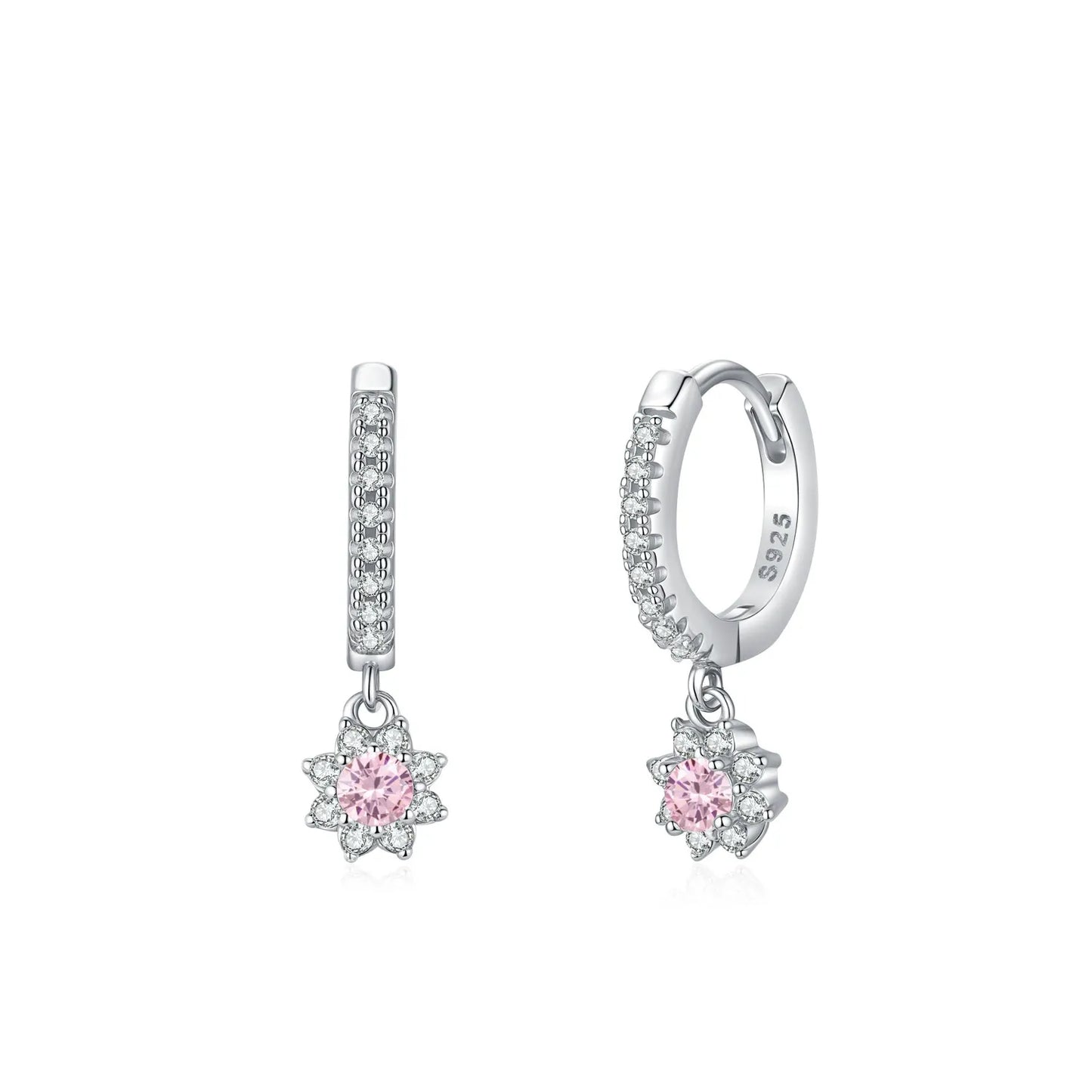 Créoles argent pavage cristaux fleur – Lila