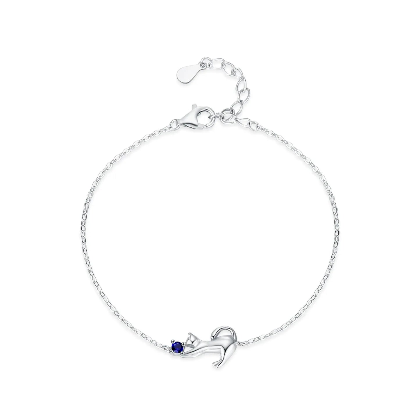 Bracelet argent pendentif chat pierre bleue – Léo