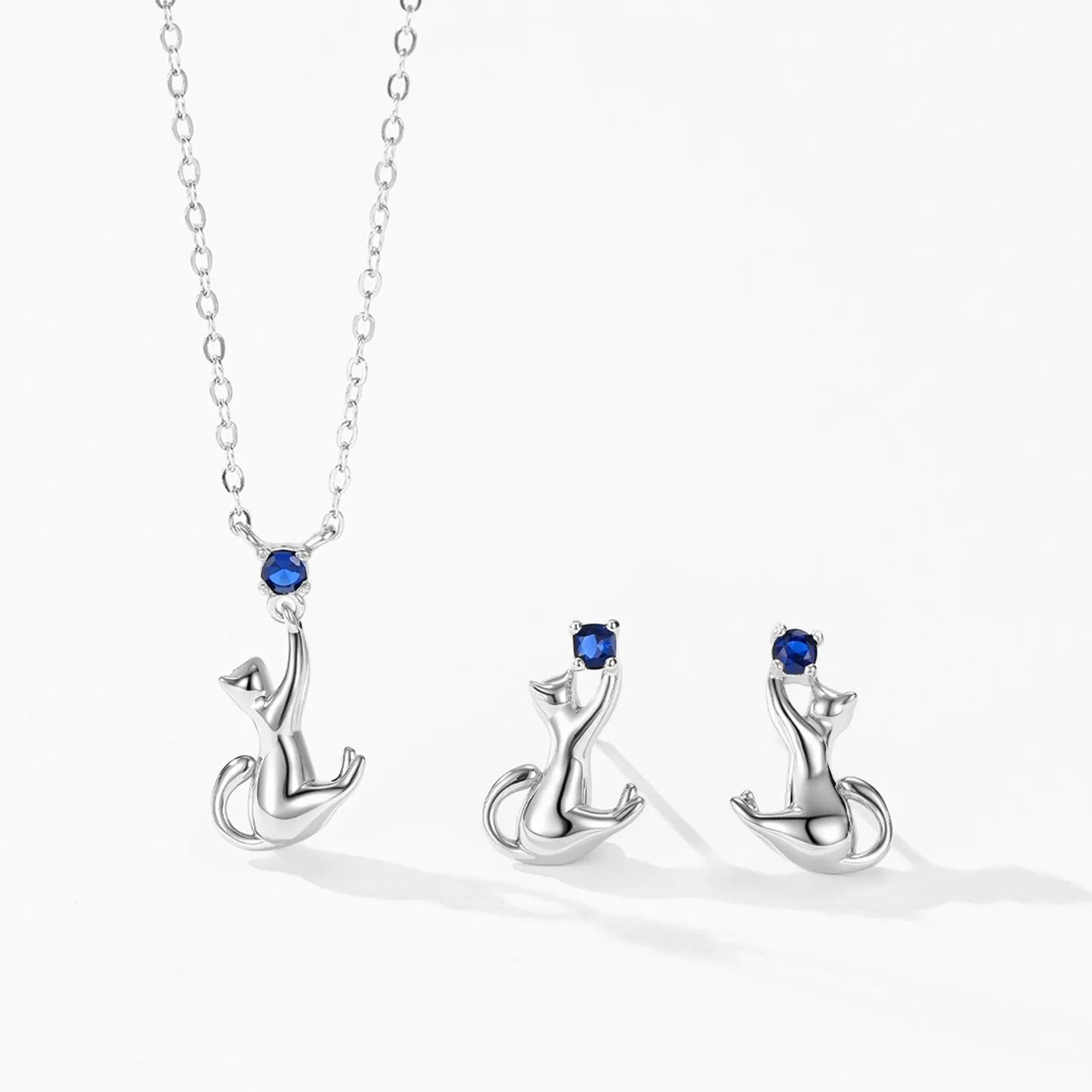 Collier pendentif chat pierre bleue argent – Léo